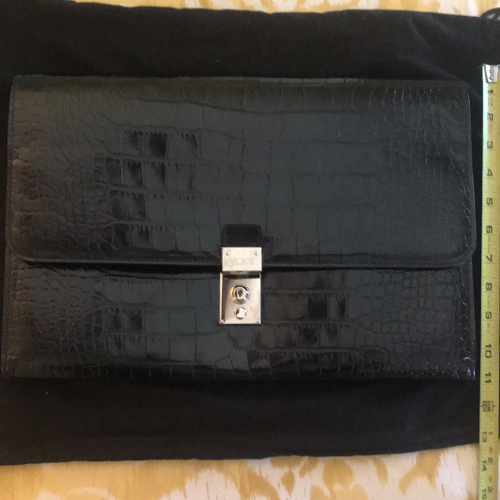 Tumi Leather Croc Embossed legal briefcase